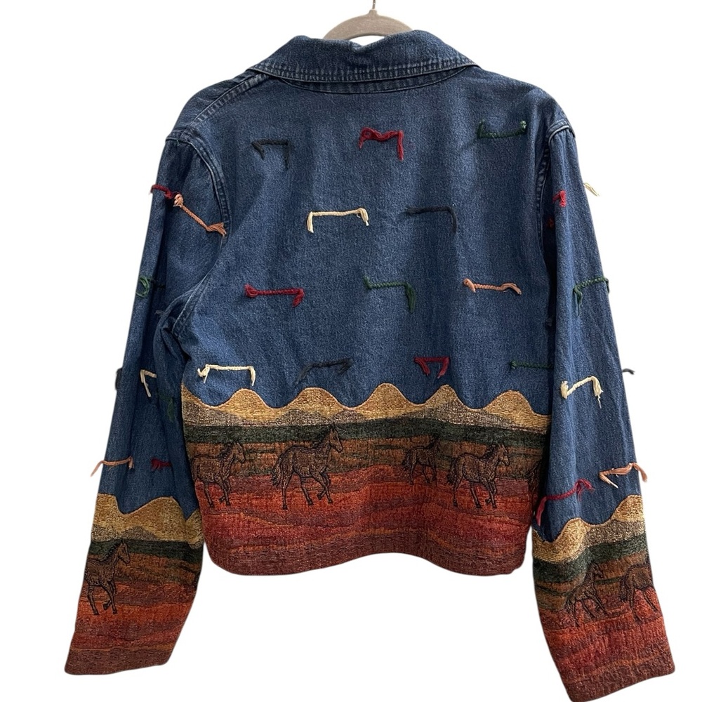 Vintage Don't Mess With Texas Prairie Themed Jean Jacket‎ with Horses Large - Picture 2 of 6